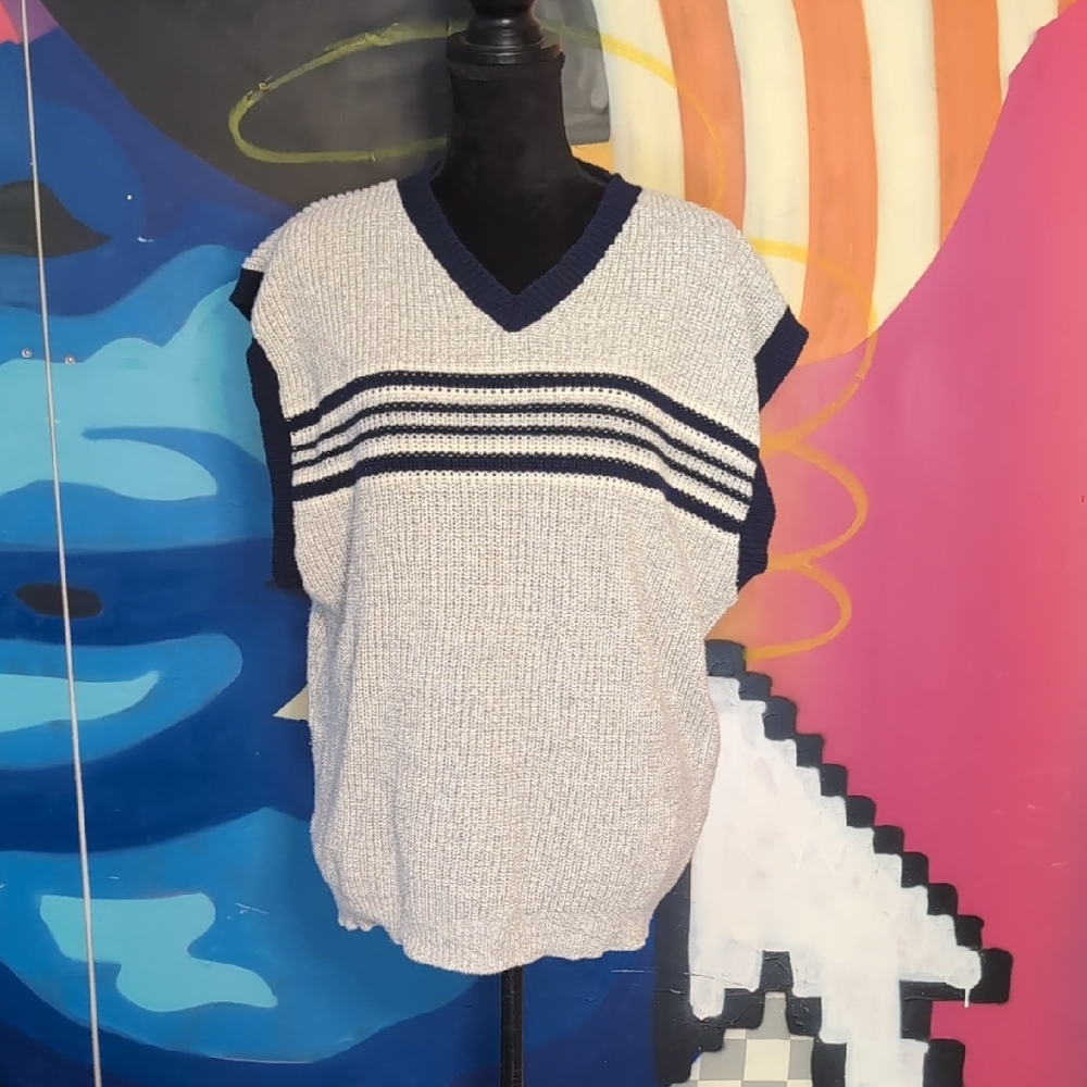 Aeropostale Navy and White Knit Vest
